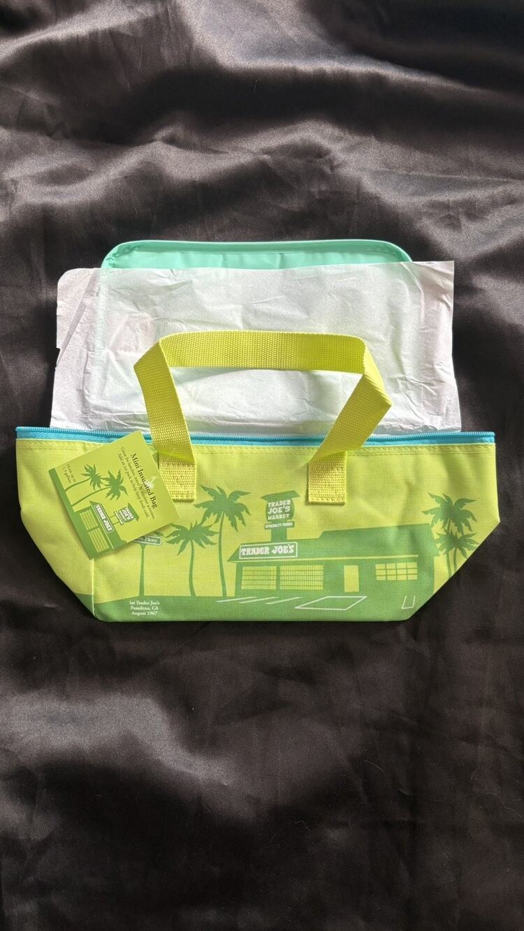 Trader Joes Mini Insulated Tote Bag Lunch Cooler Summer Green Blue Limited NWT